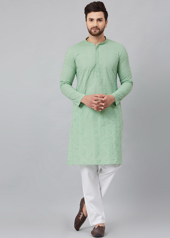 2 Pc Green Pure Cotton Kurta Pajama Set VDVSD200143 - Indian Silk House Agencies