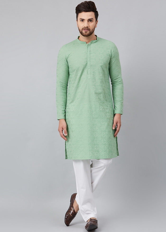 2 Pc Green Pure Cotton Kurta Pajama Set VDVSD200144 - Indian Silk House Agencies