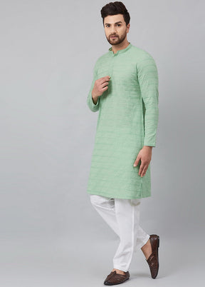 2 Pc Green Pure Cotton Kurta Pajama Set VDVSD200147 - Indian Silk House Agencies