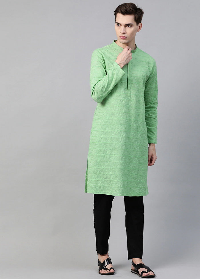 2 Pc Green Pure Cotton Kurta Pajama Set VDVSD200148 - Indian Silk House Agencies