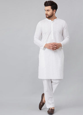 2 Pc White Pure Cotton Kurta Pajama Set VDVSD200152 - Indian Silk House Agencies