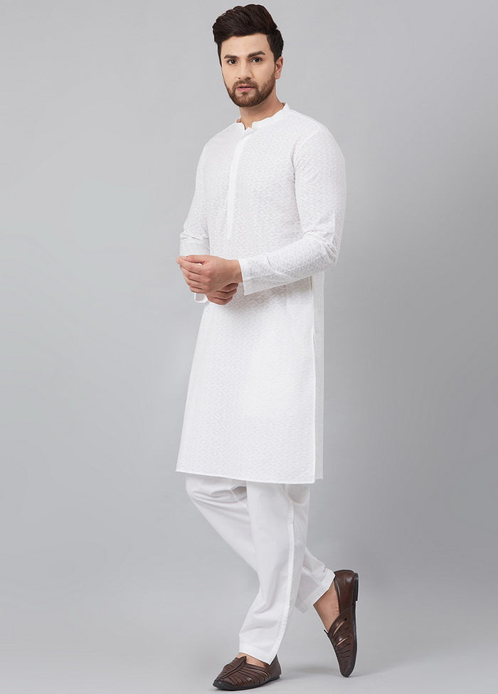 2 Pc White Pure Cotton Kurta Pajama Set VDVSD200153 - Indian Silk House Agencies