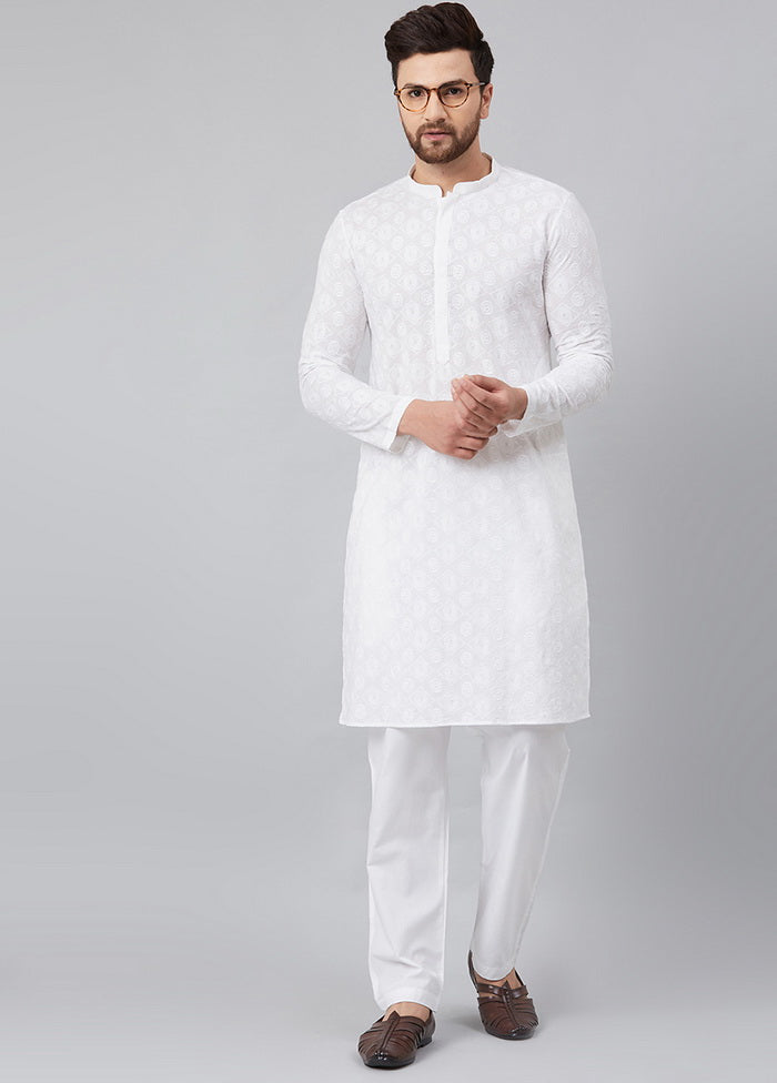 2 Pc White Pure Cotton Kurta Pajama Set VDVSD200154 - Indian Silk House Agencies