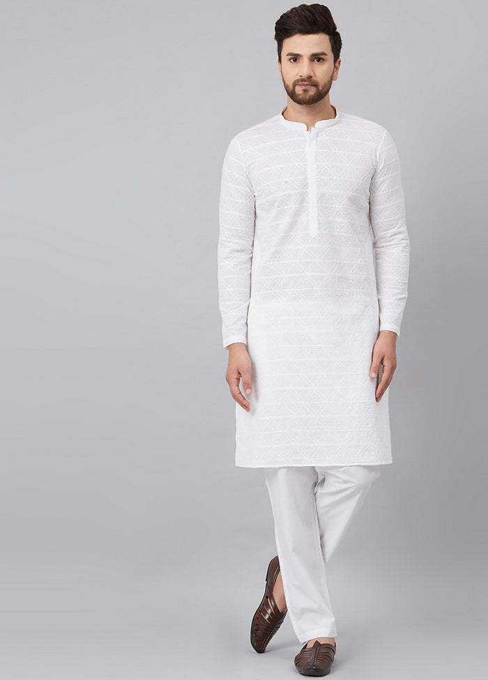 2 Pc White Pure Cotton Kurta Pajama Set VDVSD200155 - Indian Silk House Agencies