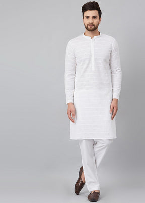 2 Pc White Pure Cotton Kurta Pajama Set VDVSD200155 - Indian Silk House Agencies