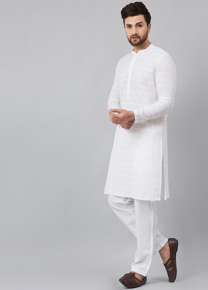 2 Pc White Pure Cotton Kurta Pajama Set VDVSD200155 - Indian Silk House Agencies