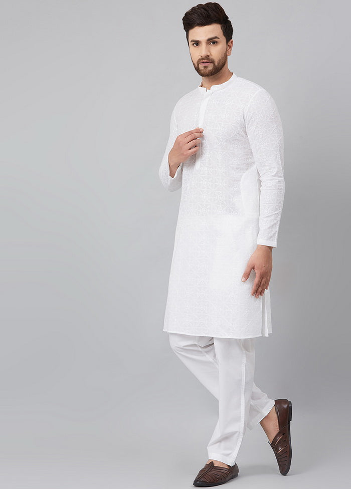 2 Pc White Pure Cotton Kurta Pajama Set VDVSD200156 - Indian Silk House Agencies