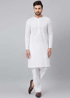 2 Pc White Pure Cotton Kurta Pajama Set VDVSD200157 - Indian Silk House Agencies