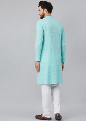 2 Pc Turquoise Pure Cotton Kurta Pajama Set VDVSD200160 - Indian Silk House Agencies