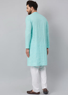 2 Pc Turquoise Pure Cotton Kurta Pajama Set VDVSD200161 - Indian Silk House Agencies