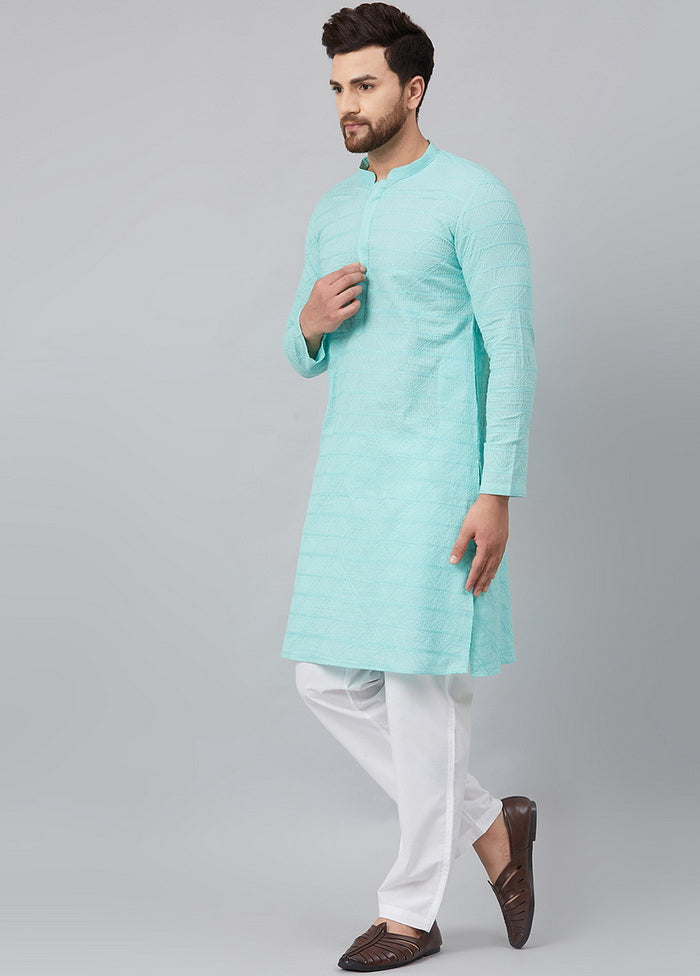 2 Pc Turquoise Pure Cotton Kurta Pajama Set VDVSD200165 - Indian Silk House Agencies