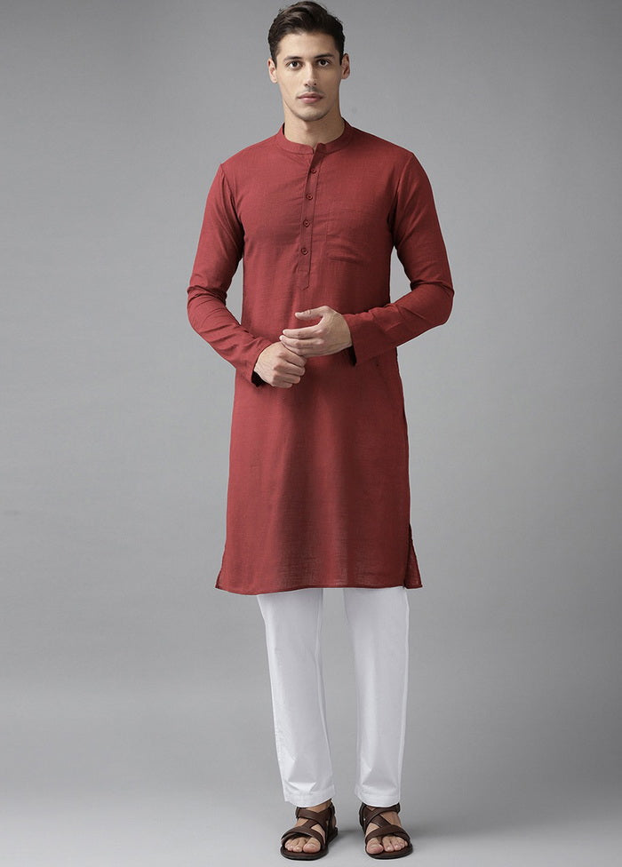 Maroon Solid Cotton Kurta VDVSD0616 - Indian Silk House Agencies