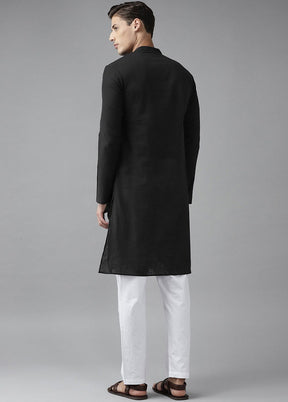 Black Solid Cotton Kurta VDVSD0618 - Indian Silk House Agencies