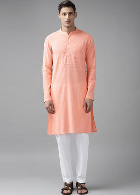 Peach Solid Cotton Kurta VDVSD0625 - Indian Silk House Agencies