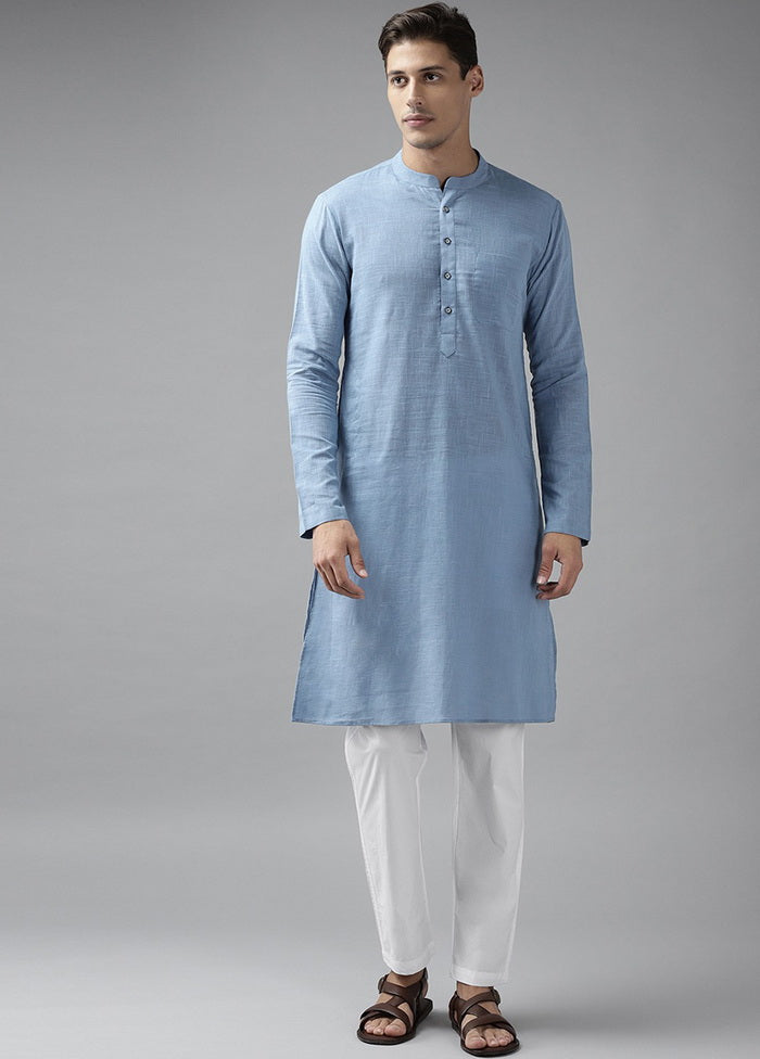 Blue Solid Cotton Kurta VDVSD0627 - Indian Silk House Agencies