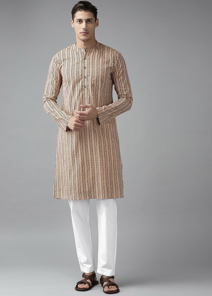 Beige Pure Cotton Printed Kurta VDVSD200122 - Indian Silk House Agencies