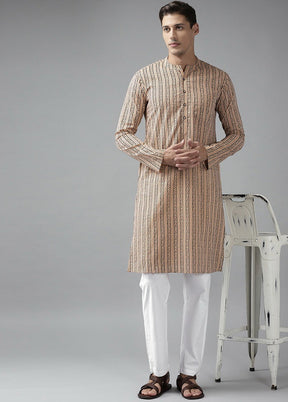 Beige Pure Cotton Printed Kurta VDVSD200122 - Indian Silk House Agencies