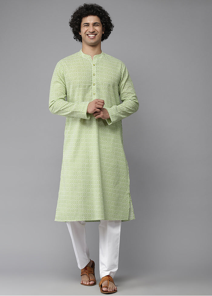 Lime Green Solid Cotton Kurta VDVSD1912245 - Indian Silk House Agencies