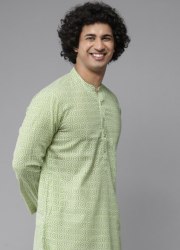 Lime Green Solid Cotton Kurta VDVSD1912245 - Indian Silk House Agencies