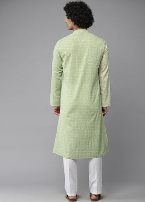 Lime Green Cotton Kurta And Pajama Set VDVSD1912271 - Indian Silk House Agencies