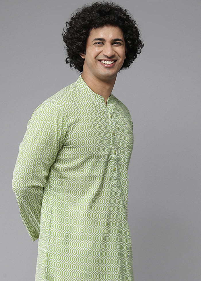 Lime Green Cotton Kurta And Pajama Set VDVSD1912271 - Indian Silk House Agencies