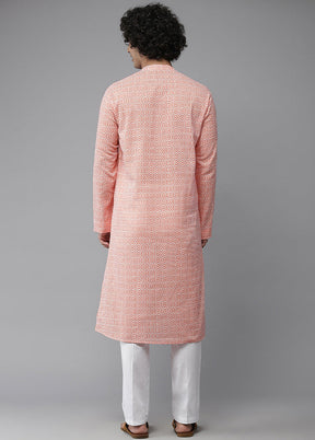 Peach Cotton Kurta And Pajama Set VDVSD1912272 - Indian Silk House Agencies