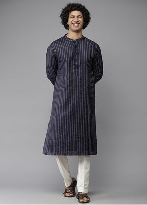 Blue Woven Design Cotton Kurta VDVSD1912257 - Indian Silk House Agencies