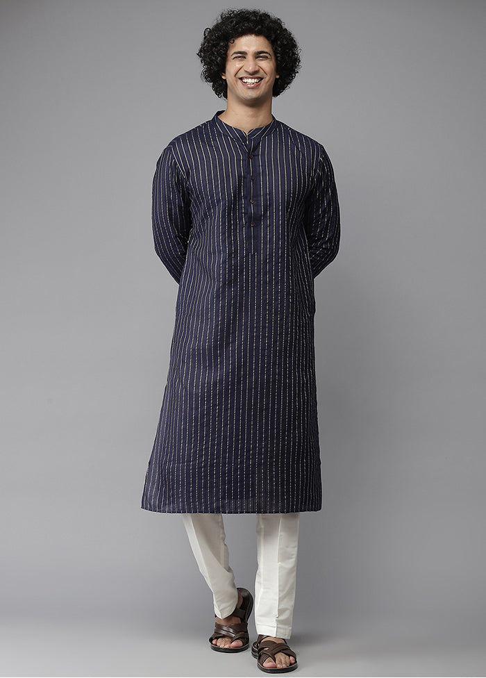 Blue Woven Design Cotton Kurta VDVSD1912257 - Indian Silk House Agencies