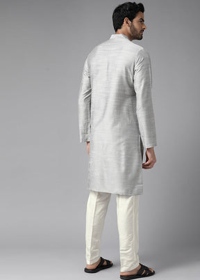 Grey Silk Kurta And Pajama Set VDVSD1912288 - Indian Silk House Agencies