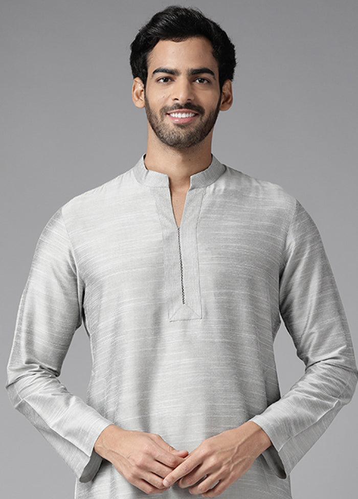 Grey Silk Kurta And Pajama Set VDVSD1912288 - Indian Silk House Agencies