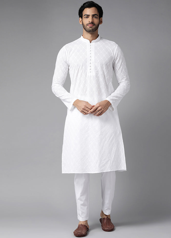 White Embroidered Cotton Kurta VDVSD1912265 - Indian Silk House Agencies