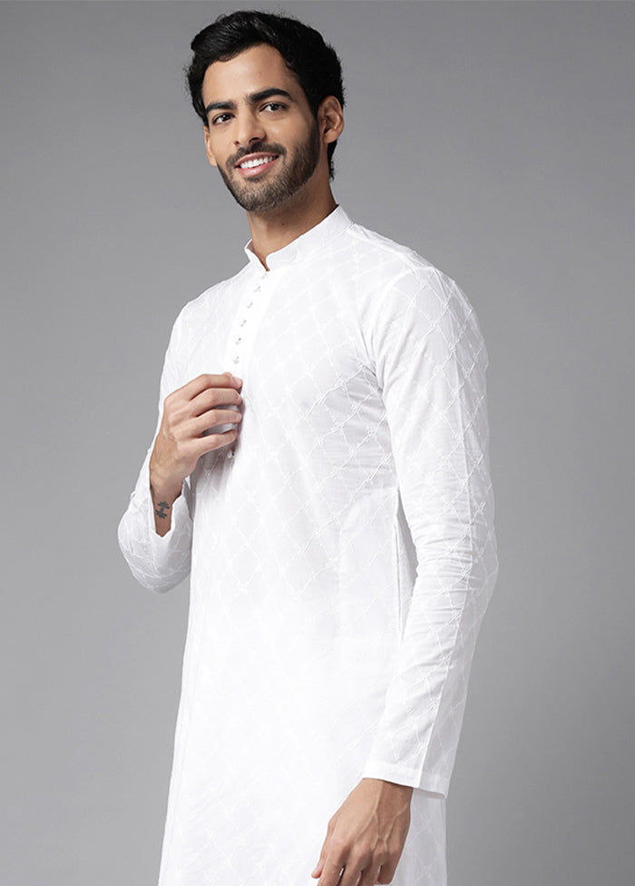 White Cotton Kurta And Pajama Set VDVSD1912291 - Indian Silk House Agencies