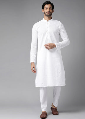 White Embroidered Cotton Kurta VDVSD1912266 - Indian Silk House Agencies