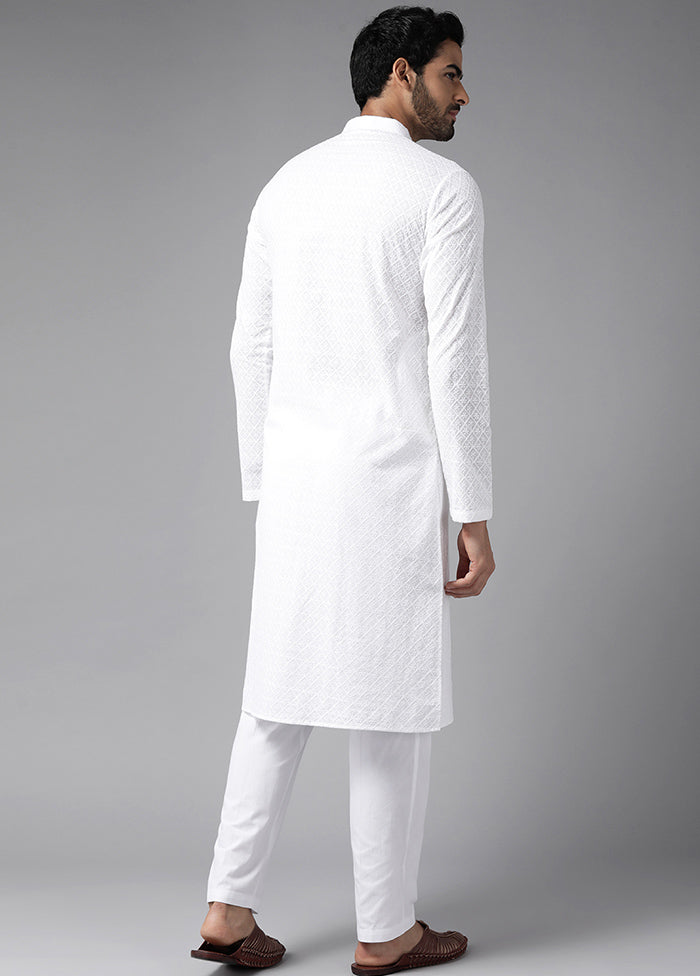 White Embroidered Cotton Kurta VDVSD1912266 - Indian Silk House Agencies