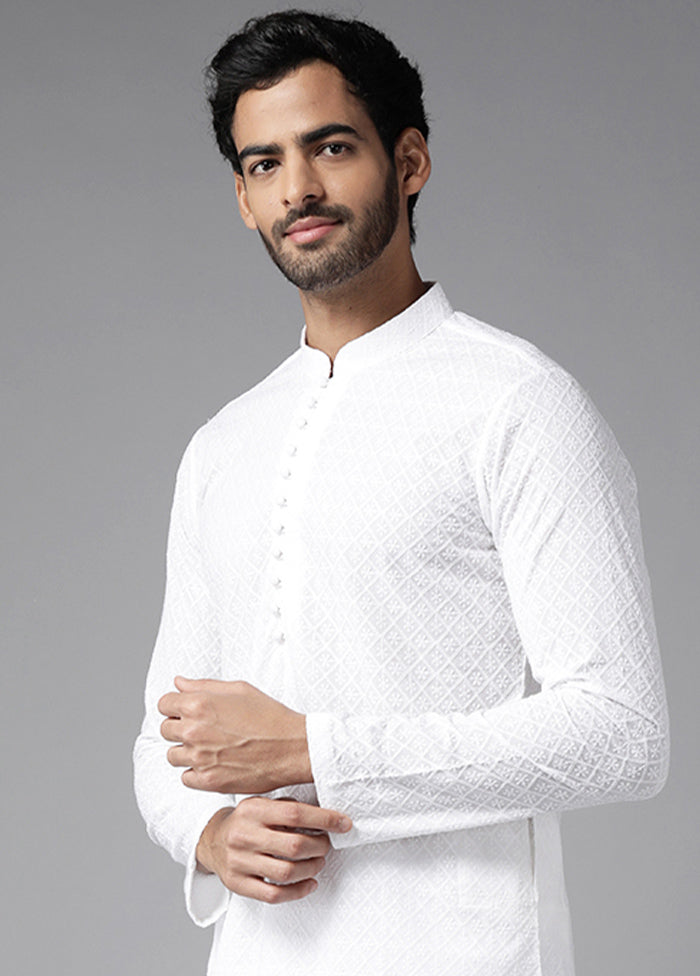 White Embroidered Cotton Kurta VDVSD1912266 - Indian Silk House Agencies