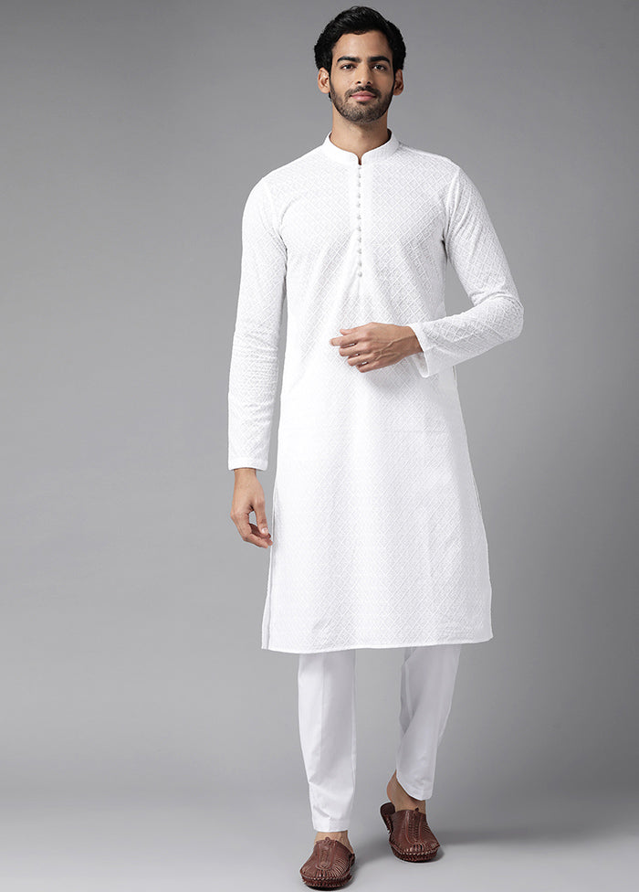 White Cotton Kurta And Pajama Set VDVSD1912292 - Indian Silk House Agencies