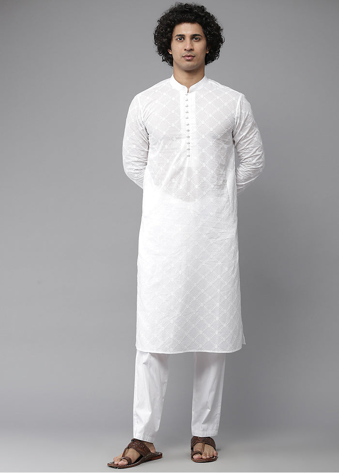 White Embroidered Cotton Kurta VDVSD1912267 - Indian Silk House Agencies