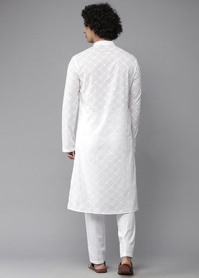 White Cotton Kurta And Pajama Set VDVSD1912293 - Indian Silk House Agencies