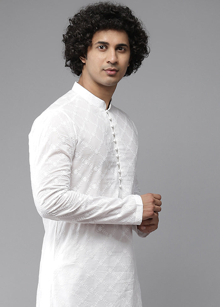 White Cotton Kurta And Pajama Set VDVSD1912293 - Indian Silk House Agencies