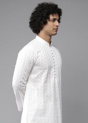 White Embroidered Cotton Kurta VDVSD1912268 - Indian Silk House Agencies