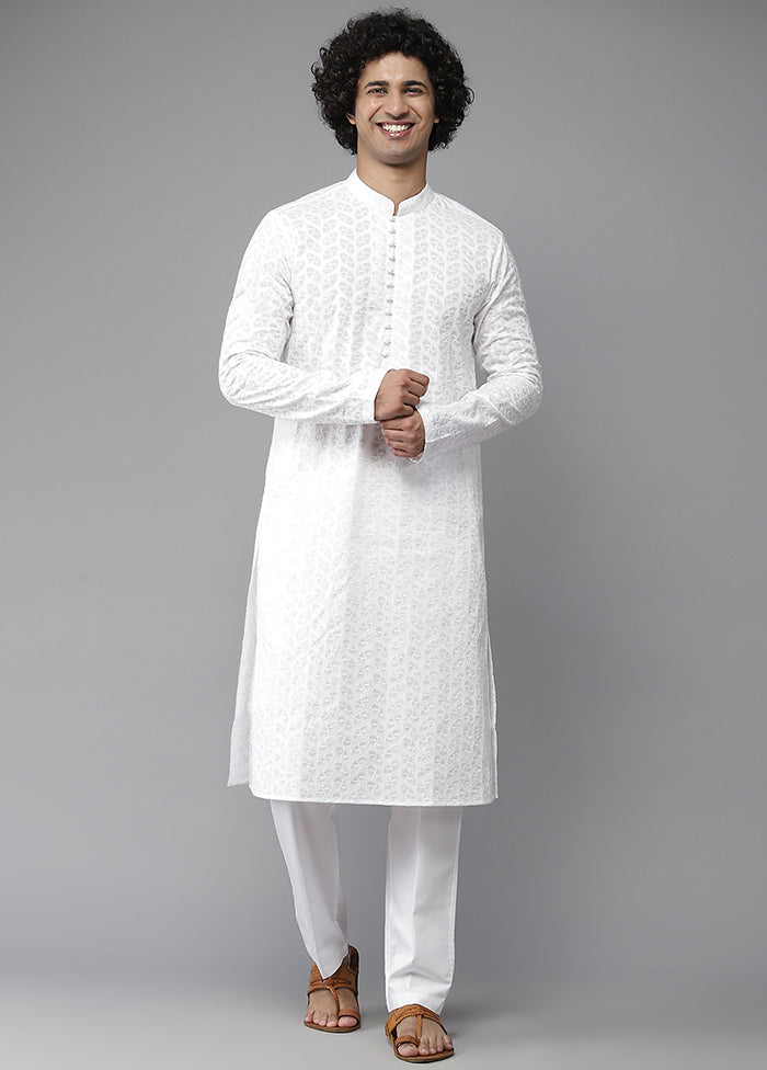 White Cotton Kurta And Pajama Set VDVSD1912294 - Indian Silk House Agencies