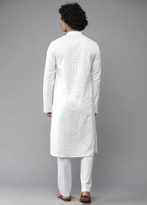 White Cotton Kurta And Pajama Set VDVSD1912294 - Indian Silk House Agencies