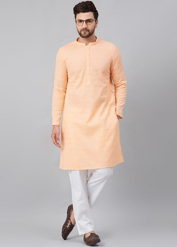 Peach Embroidered Straight Kurta VDVSD27102021 - Indian Silk House Agencies