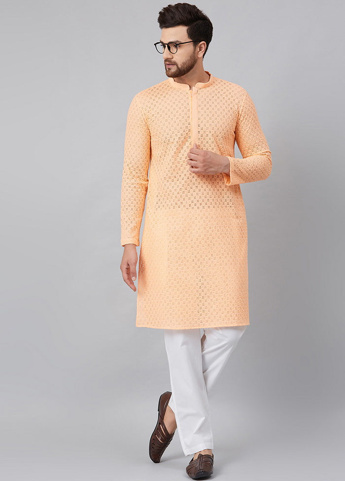 Peach Straight Kurta With Pyjama VDVSD27102029 - Indian Silk House Agencies