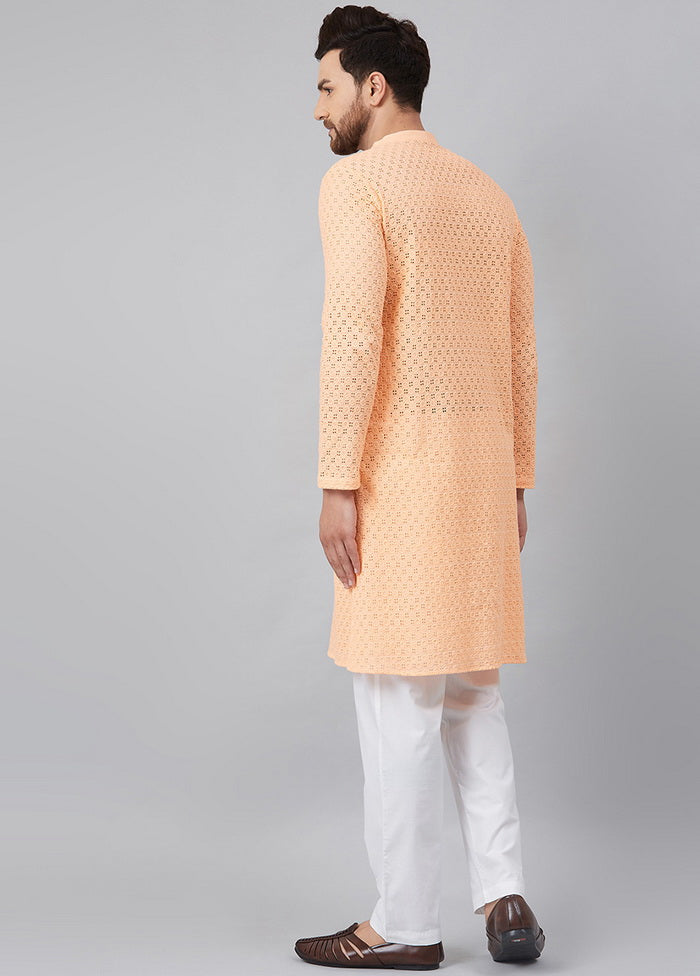 Peach Straight Kurta With Pyjama VDVSD27102029 - Indian Silk House Agencies