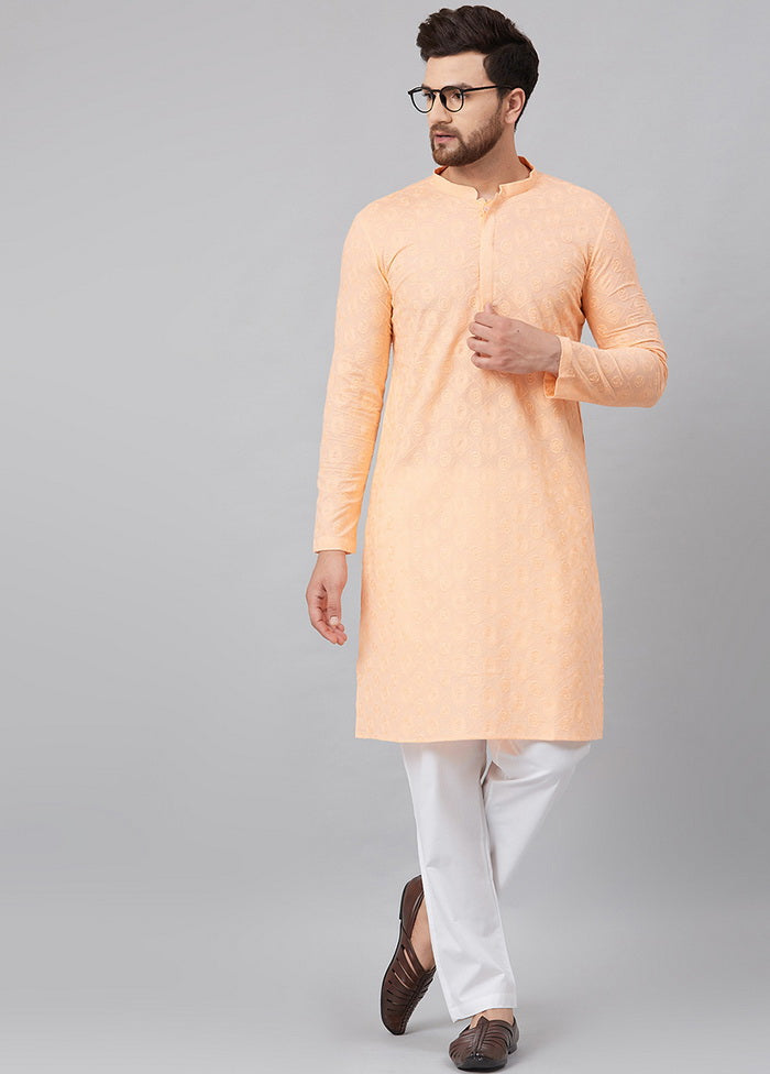 Peach Embroidered Straight Kurta VDVSD27102024 - Indian Silk House Agencies