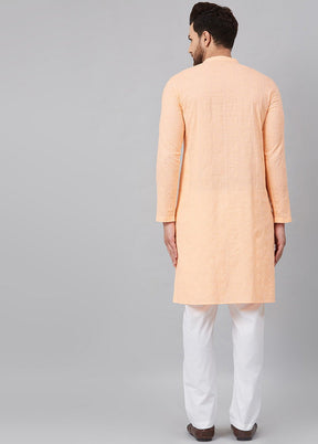 Peach Embroidered Straight Kurta VDVSD27102025 - Indian Silk House Agencies