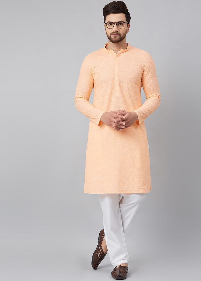 Peach Chikankari Embroidered Woven Design Straight Kurta VDVSD0588 - Indian Silk House Agencies