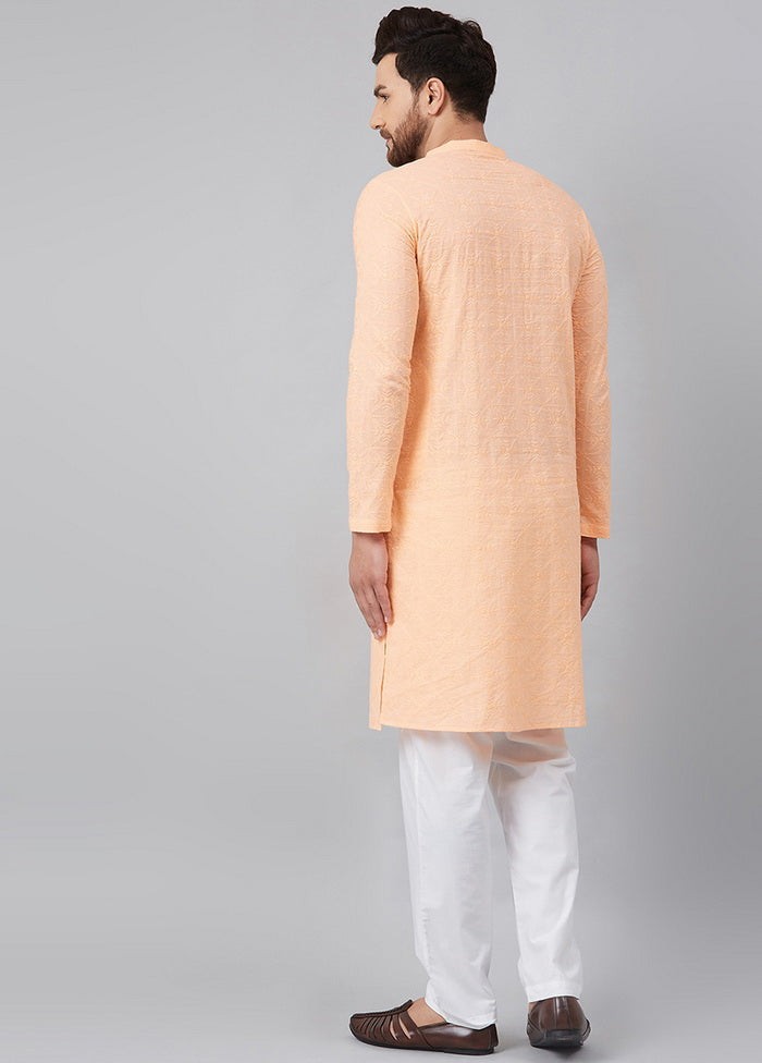 Peach Chikankari Embroidered Woven Design Straight Kurta VDVSD0588 - Indian Silk House Agencies