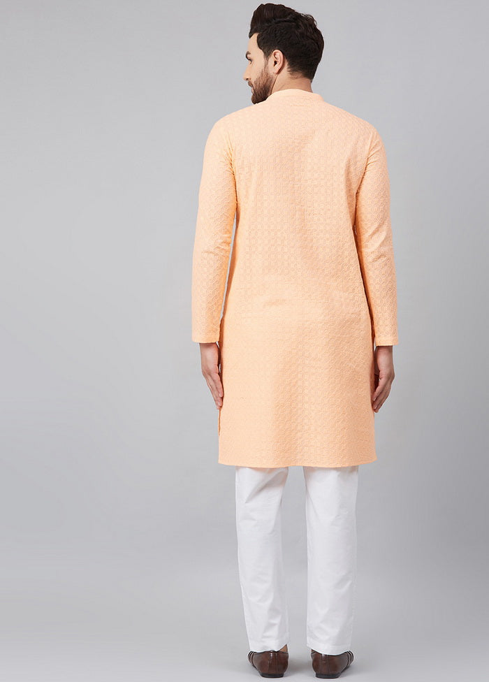 Peach Chikankari Embroidered Woven Design Straight Kurta VDVSD0589 - Indian Silk House Agencies